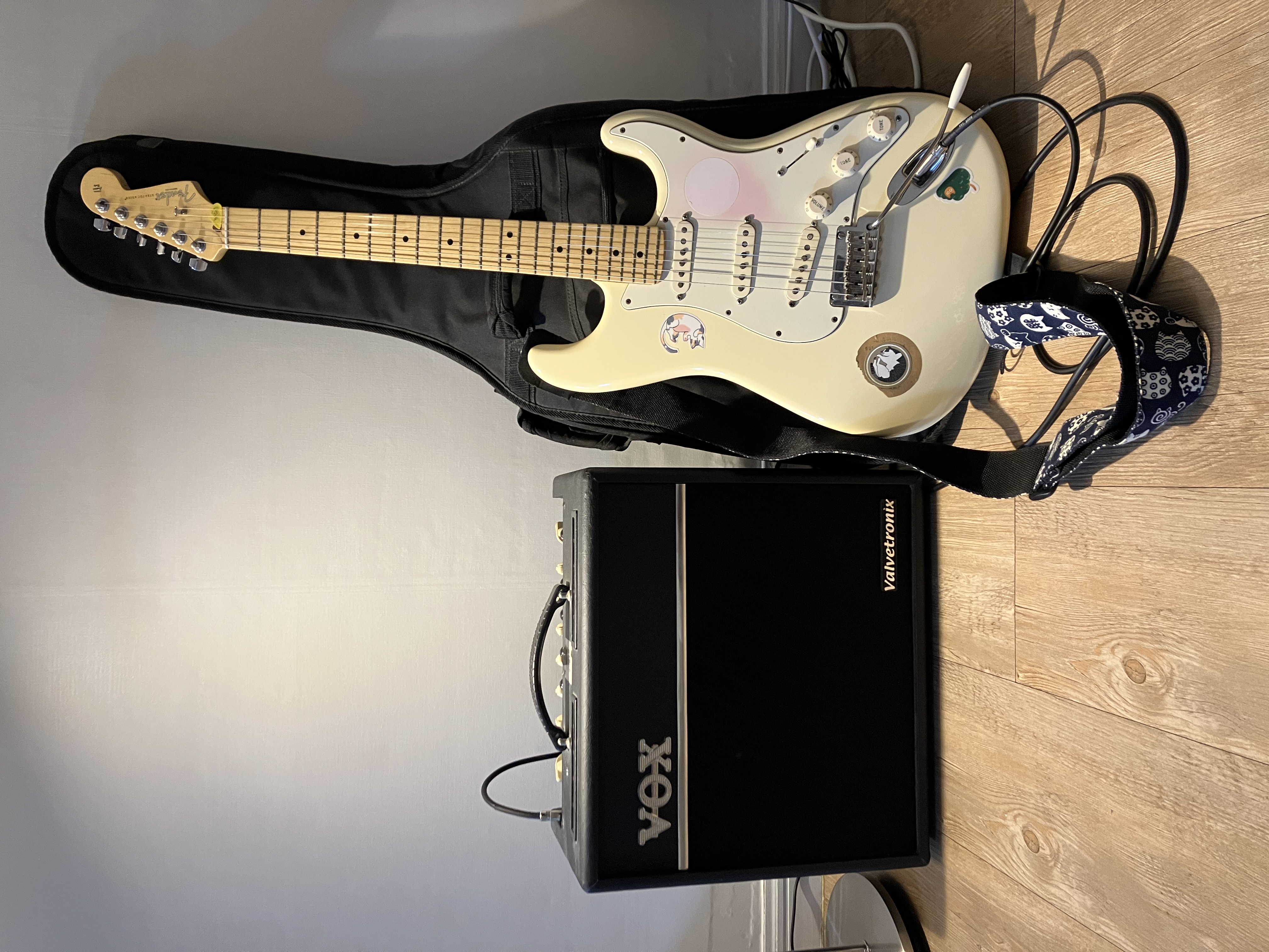 Photo of my 12-year old electric guitar and amp
